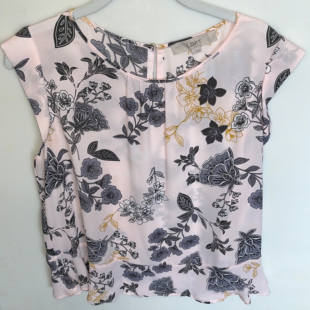 LOFT pink/black Floral Peplum blouse size L
